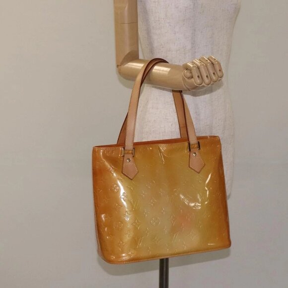 LOUIS VUITTON Monogram Vernis Houston Hand Bag Beige M91004 LV Auth 128707 - Picture 3 of 16